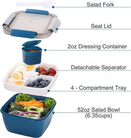 img 3 attached to 🥗 52 Oz Portable Salad Lunch Container - 4 Compartment Salad Bowl with Dressing Cup - Large Bento Boxes for Meal Prep On-the-Go - Food Fruit Snack Containers for Adults