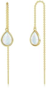 img 4 attached to 💎 14K Yellow Gold Opal Teardrop Threader Earrings for Women and Girls - Dainty Drop Dangle Earrings for Valentine's Day, Wedding, Christmas - Exquisite Gold Jewelry