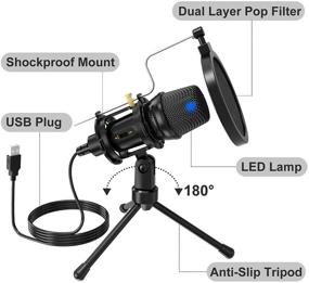 img 1 attached to 🎙️ Professional USB Microphone with Tripod Stand & Pop Filter - Perfect for Streaming, Podcasting, Voice Over, Skype, YouTube - Compatible with Windows, Mac - C300A