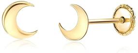 img 4 attached to 🌟 Dainty 14k Yellow Gold Star Moon Stud Earrings with Screwback Closure - Shiny & Polished