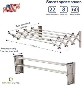 img 3 attached to 👕 Smartsome Space Saver Fold Away Racks: Wall Mounted Stainless Steel Laundry Drying Rack - Easy Installation, High-Quality Design - 8 34" Rods, Total: 22.5 Linear Ft, 60 lb Capacity - Indoor/Outdoor Use