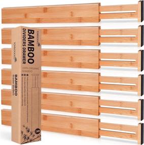 img 4 attached to 🎍 Bamboo Drawer Dividers: Efficient Kitchen Organizer with Spring Loaded Separators for Dresser, Bathroom, Office - Pack of 6 (17.5"-22")