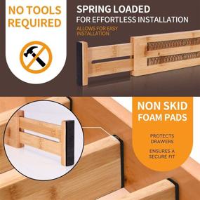 img 2 attached to 🎍 Bamboo Drawer Dividers: Efficient Kitchen Organizer with Spring Loaded Separators for Dresser, Bathroom, Office - Pack of 6 (17.5"-22")