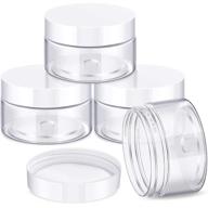 🔲 4-pack of 1 oz wide-mouth plastic containers with lids - round clear jars for travel storage, makeup, beauty products, face creams, oils, salves, ointments, diy slime making, and more (white) logo