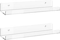 invisible acrylic floating wall ledge shelf set - pack of 2, 15-inch length - wall mounted nursery kids bookshelf, spice rack, bathroom storage shelves for cosmetics, photos, books, spice logo