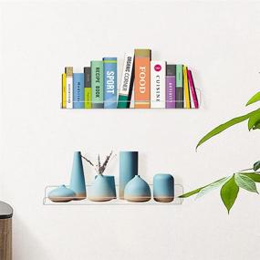 img 1 attached to Invisible Acrylic Floating Wall Ledge Shelf Set - Pack of 2, 15-Inch Length - Wall Mounted Nursery Kids Bookshelf, Spice Rack, Bathroom Storage Shelves for Cosmetics, Photos, Books, Spice