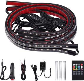 img 4 attached to 🚗 Justech 4x8 цветов светодиодный неоновый свет под светом: 12V RGB автомобильный декоративный набор светильников для шасси автомобиля с подсветкой атмосферы с активацией звука и беспроводным пультом дистанционного управления для бампера и днища автомобиля