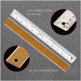 img 1 attached to 📏 ACXMKEX 1 Pack Stainless Steel Ruler with Cork Backing, 12 Inch Precision Metal Ruler - Flexible Non Slip Inch and Metric Measurement