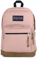 versatile jansport right pack backpack: ideal for school, travel, work, or laptop - misty rose design with suede leather bottom and handy water bottle pocket logo