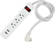 j.volt 1623 power strip with usb ports, 3 outlets, 2 usb charging ports (2.1a), 3ft braided extension cord with switch, flat plug travel power strip for cruise, home office - etl listed, white logo