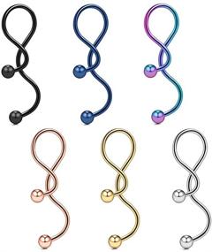 img 4 attached to Ruifan Spiral Navel Ring Kit - Twister Industrial Ear Belly Barbell 14G, 1.5 Inch (38mm)