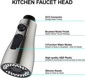 img 1 attached to 🚰 Brushed Nickel Kitchen Faucet Sprayer Head Replacement - Pull Down Faucet Spray Head, Pull Out Faucet Spout Nozzle, 3 Function Kitchen Tap Spray Part, Exclusively for G1/2 Connector