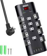 🔌 black power strip with 12 ac outlets & 4 usb ports, 4200 joules (1875w/15a), 5 ft flat plug extension cord - mountable surge protector for dorm room essentials, home office desk - enhanced seo logo
