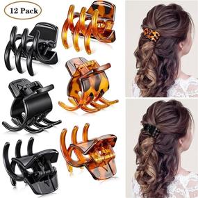 img 1 attached to 💇 Set of 12 Hair Claw Clips Medium Size Hair Claws 1.3 Inch Hair Jaw Clip Claw Clip Grip for Women Girls with Thick or Medium Hair - Black and Brown