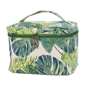 img 4 attached to 🌴 HOTOFO Large Makeup Bag: Tropical Canvas Cosmetic Bags for Women - Green AL