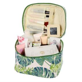 img 3 attached to 🌴 HOTOFO Large Makeup Bag: Tropical Canvas Cosmetic Bags for Women - Green AL