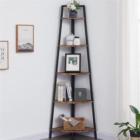 img 4 attached to 📚 OIAHOMY 70 Inch Tall Corner Shelf - 5 Tier Industrial Bookcase, Corner Ladder Shelf, Small Bookshelf Rustic Plant Stand, Freestanding Rack in Rustic Brown