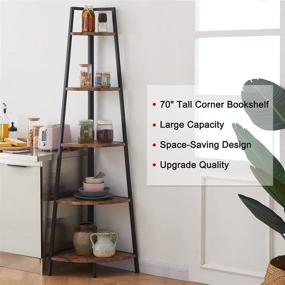 img 3 attached to 📚 OIAHOMY 70 Inch Tall Corner Shelf - 5 Tier Industrial Bookcase, Corner Ladder Shelf, Small Bookshelf Rustic Plant Stand, Freestanding Rack in Rustic Brown