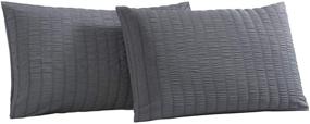 img 1 attached to 🛏️ Vaulia Decorative Seersucker Design King Size Pillow Shams - Grey Set of 2: Soft Microfiber Luxury