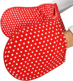 img 3 attached to 🔥 Home-X Heat Resistant Double Oven Mitt with Red Polka Dot Design - Extra Long Potholder for Cooking, Serving, and Arm Protection - Machine Washable, 32" Length