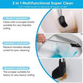 img 2 attached to 🚽 Efficient 3-in-1 Silicone Toilet Bowl Brush and Holder Set for Deep Cleaning & Bathroom Storage