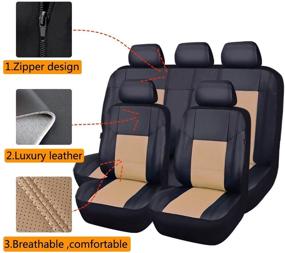 img 2 attached to 🚗 CAR PASS Skyline PU Leather Car Seat Covers - Universal Fit for Cars, SUVs, Vehicles with 5mm Composite Sponge Interior - Airbag Compatible - 11PCS in Elegant Black with Beige