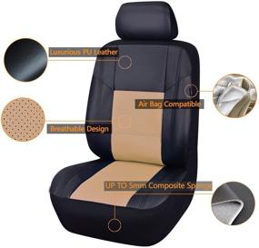 img 3 attached to 🚗 CAR PASS Skyline PU Leather Car Seat Covers - Universal Fit for Cars, SUVs, Vehicles with 5mm Composite Sponge Interior - Airbag Compatible - 11PCS in Elegant Black with Beige