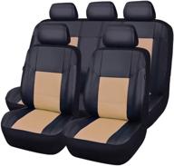 🚗 car pass skyline pu leather car seat covers - universal fit for cars, suvs, vehicles with 5mm composite sponge interior - airbag compatible - 11pcs in elegant black with beige logo