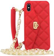 omio for iphone xs max handbag case with card holder wrist lanyard strap soft silicone cover for iphone xs max wallet case for women luxury stylish long pearl crossbody chain case for iphone xs max cell phones & accessories logo