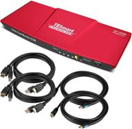 tesmart displayport + hdmi dual monitor kvm switch: uhd 4k @60hz, usb 2.0 control, 2 computers + 2 monitors (red) logo