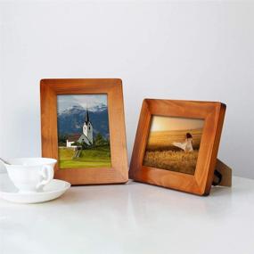 img 3 attached to 🖼️ Pack of 2 Rustic Brown Solid Wood Picture Frames - 5x7 Size with Real Glass for Wall Mount or Tabletop Display