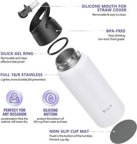 img 1 attached to 🥤 THILY 32 oz Stainless Steel Vacuum Insulated Sports Water Bottle - Leakproof Wide Mouth Water Flask with Flip Lid and Straw Lid, White. Keep Hot for 12 Hours and Cold for 36 Hours, Sweat-proof, Powder Coated.