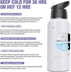 img 2 attached to 🥤 THILY 32 oz Stainless Steel Vacuum Insulated Sports Water Bottle - Leakproof Wide Mouth Water Flask with Flip Lid and Straw Lid, White. Keep Hot for 12 Hours and Cold for 36 Hours, Sweat-proof, Powder Coated.