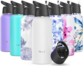 img 4 attached to 🥤 THILY 32 oz Stainless Steel Vacuum Insulated Sports Water Bottle - Leakproof Wide Mouth Water Flask with Flip Lid and Straw Lid, White. Keep Hot for 12 Hours and Cold for 36 Hours, Sweat-proof, Powder Coated.