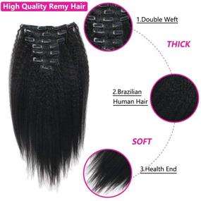 img 3 attached to Lovrio Kinkys Straight Hair Clip Ins: Natural Brazilian Virgin Hair Extensions for Big & Thick Volume | Real Remy Hair Ideal for Black Women | 7 Pieces 120g 12 Inch