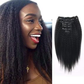 img 4 attached to Lovrio Kinkys Straight Hair Clip Ins: Natural Brazilian Virgin Hair Extensions for Big & Thick Volume | Real Remy Hair Ideal for Black Women | 7 Pieces 120g 12 Inch