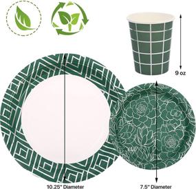 img 2 attached to 🌸 150-Pack Disposable Paper Plates and Cups Set, Elegant Emerald Green Silver Flower Trim Design Dinner Dessert Plates, Wedding Party Supplies Set. Includes 50 Dinner Plates, 50 Dessert Plates, and 50 Cups