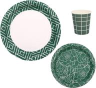 🌸 150-pack disposable paper plates and cups set, elegant emerald green silver flower trim design dinner dessert plates, wedding party supplies set. includes 50 dinner plates, 50 dessert plates, and 50 cups logo