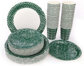 img 3 attached to 🌸 150-Pack Disposable Paper Plates and Cups Set, Elegant Emerald Green Silver Flower Trim Design Dinner Dessert Plates, Wedding Party Supplies Set. Includes 50 Dinner Plates, 50 Dessert Plates, and 50 Cups