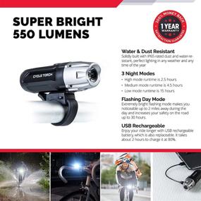 img 3 attached to 🚲 Cycle Torch Shark 550R Bike Light Set: USB Rechargeable, Free USB Tail Light, Easy On/Off – Ideal for Mountain, Kids, Street & Road Bicycles