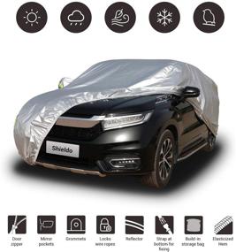 img 4 attached to 🚗 Крышка для автомобиля Shieldo Basic: 100% водонепроницаемая, устойчивая к ветру, ремни, молния на двери, защита от любого времени года - Подходит для автомобилей типа SUV длиной 180-195 дюймов, с встроенной сумкой для хранения и пряжками.