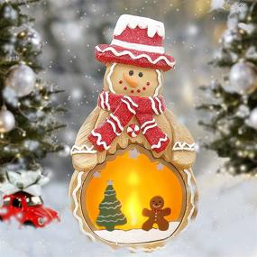 img 4 attached to 🎄 MOEVERLIW Christmas Gingerbread Man Figurine Decorations with LED Flame Effect Light: Festive & Rustic Ornament for Christmas Tree and Fireplace Mantel Shelf 15.2&#34;