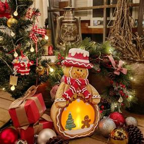 img 2 attached to 🎄 MOEVERLIW Christmas Gingerbread Man Figurine Decorations with LED Flame Effect Light: Festive & Rustic Ornament for Christmas Tree and Fireplace Mantel Shelf 15.2&#34;