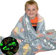 🚜 glow in the dark construction truck blanket: luminous tractor blanket for kids - soft plush digger dump truck excavator throw - large 60inx50in glowing big trucks toddler blankets gift logo