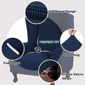 img 2 attached to Turquoize Turquoize Stretch Wingback Chair Slipcover Slipcovers For Wingback Chairs 1 Piece Wing Chair Cover Washable Spandex Jacquard Fabric With Elastic Bottom Non Slip Furniture Protector Navy