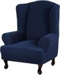 turquoize turquoize stretch wingback chair slipcover slipcovers for wingback chairs 1 piece wing chair cover washable spandex jacquard fabric with elastic bottom non slip furniture protector navy logo