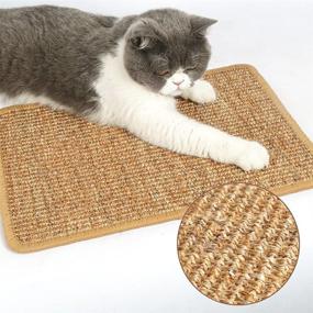 img 3 attached to Premium Cat Scratch Pad for Indoor Cats: Natural Sisal Self-Adhesive Mat, Horizontal Claws Grinding, Brown