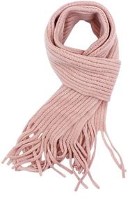 img 4 attached to Вязаный зимний шарф с бахромой для девочек. Аксессуары для модных шарфов.