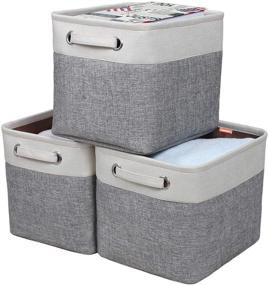 img 4 attached to 📦 Kntiwiwo Foldable Storage Bin Set - Collapsible Organizer Baskets with Carry Handles for Home Closet, Nursery Drawers & Cube Storage - Set of 3