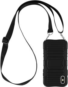 img 4 attached to Black E-Tree Crossbody Lanyard Case for iPhone Xs Max (6.5 inch) with Kickstand Stand, Shockproof Dual Layered (Hard PC with Soft TPU), Anti-Loss Necklace Strap for Kids, Elderly, Outdoors, etc.